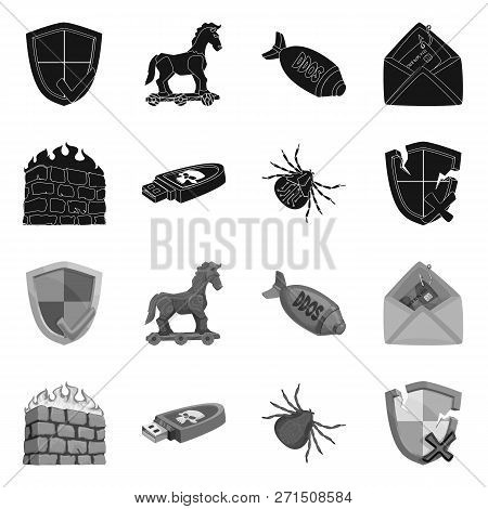 Isolated Object Of Virus And Secure Sign. Collection Of Virus And Cyber Vector Icon For Stock.