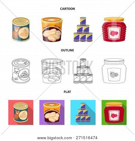 Vector Design Of Can And Food Sign. Set Of Can And Package Stock Vector Illustration.