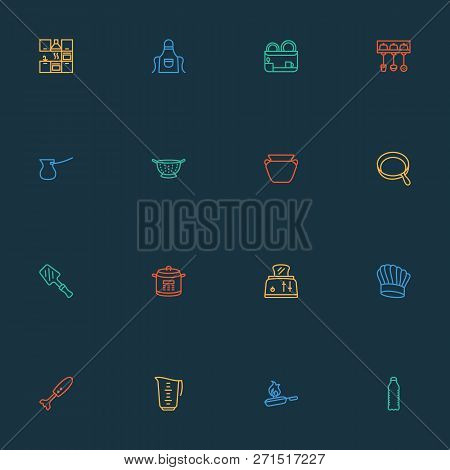Cooking Icons Line Style Set With Bbq Spatula, Cooking, Apron And Other Ibrik Elements. Isolated Vec