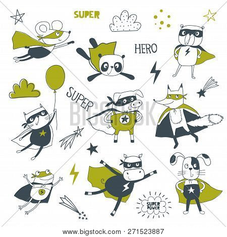 Superhero. Cartoon Vector Illustration. Little Animals In Superheroes Costume