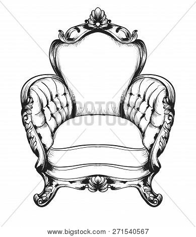 Baroque Furniture Rich Armchair. Royal Style Decotations. Victorian Ornaments Engraved. Imperial Fur