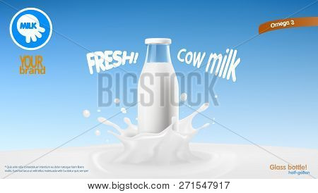 Realistic Transparent Clear Milk Bottle Advertising Template