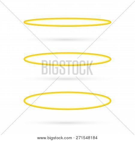 Set Halo Angel Ring . Holy Golden Nimbus Circle Isolated On White Background. Vector Stock Illustrat