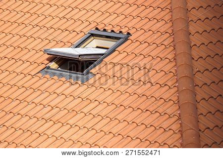 Roof With Vasistas Or Velux Windows Close Up