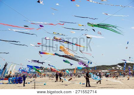 Cervia, Italy - May 1: Sky Full Of Kites For International Kite Festival On May 1, 2017 In Cervia, I