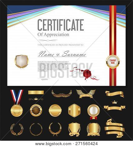 Certificate Or Diploma Retro Vintage Temlate With Luxury Labels 2.eps