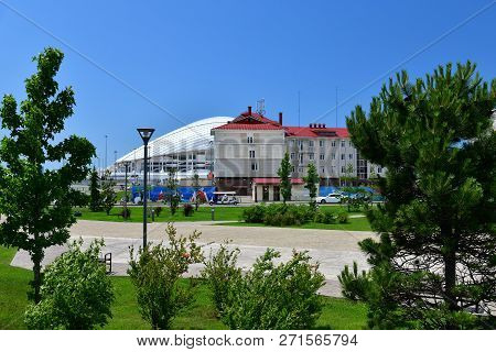 Sochi, Russia - June 2 2018. Fragment Of Architecture Of Olympic Park With A Stadium Fisht