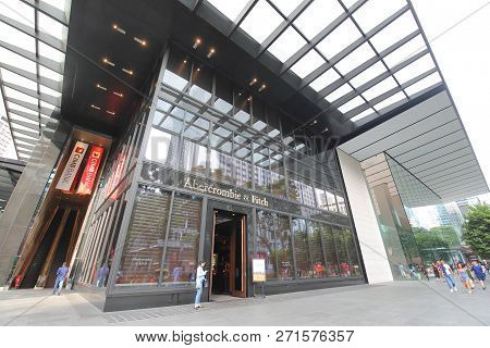 Singapore - November 17, 2018: Unidentified People Visit Abercrombie & Fitch Department Store Orchar