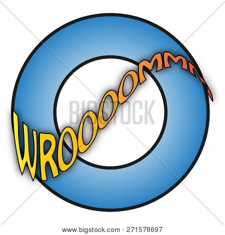 Wrooommm Icon - The Comics Write Wroom In A Blue Circle - Vector Illustration