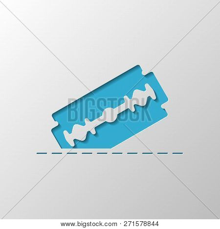Razor Blade And Cutting Line. Simple Single Icon. Paper Design. Cutted Symbol With Shadow