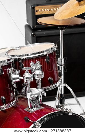 Drum Set On White Background. Musical Instruments