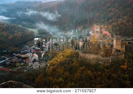 Landscape With Hardegg Castle In Lower Austria, Autumn
