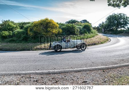 Pesaro Colle San Bartolo , Italy - May 17 - 2018 : Bugatti T 23 Brescia 1925 On An Old Racing Car In