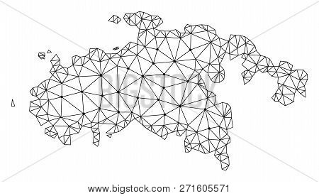 Polygonal Mesh Map Of Saint John Island In Black Color. Abstract Mesh Lines, Triangles And Points Wi