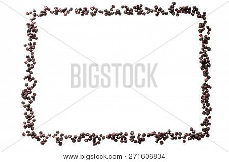Freeze Dried Blueberries On A White Background In The Frame Form. Lyophilization. Food For Astronaut