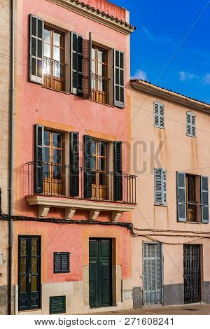 Mediterranean House With Open Window Shuttes And Balcony