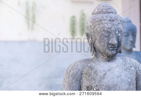 Buddhism Culture Background With Two Buddha Statue Sculpture