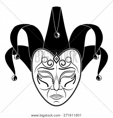 Original Vector Image Of A Theatrical Mask On A White Background. Comedian. Vintage Style. Unfortuna