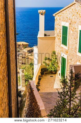 Mediterranean Village Banyalbufar On Majorca, Spain Balearic Islands