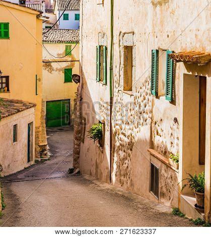 Street In The Old Mediterranean Village Of Banyalbufar On Majorca Island, Spain