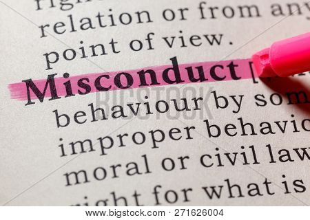 Fake Dictionary, Dictionary Definition Of The Word Misconduct. Including Key Descriptive Words.