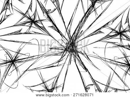Black Ink Triangle Locus Fractal Shape Abstract Illustration, Horizontal, Over White