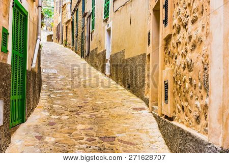 Old Mediterranean Village With Narrow Alley Way
