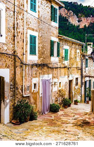 View Of The Idyllic Village Of Estellencs On Majorca Island, Spain