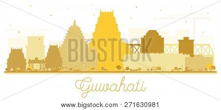 Guwahati India City Skyline Silhouette with Golden Buildings. Business Travel and Tourism Concept with Historic Architecture. Guwahati Cityscape with Landmarks.