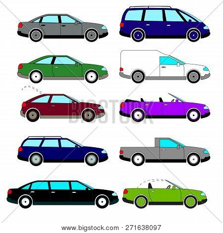 A Set Of Vector Sketches Of Ten Retro Cars That Were Released During The 1960s To The 1980s