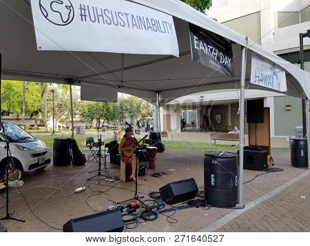 Honolulu - April 19, 2017:  Musician Taimane Jams At Earth Day Concert Festival On The University Of