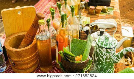 Jamu Or Traditional Healthy Drink Made From Spice In Bottle From Indonesia