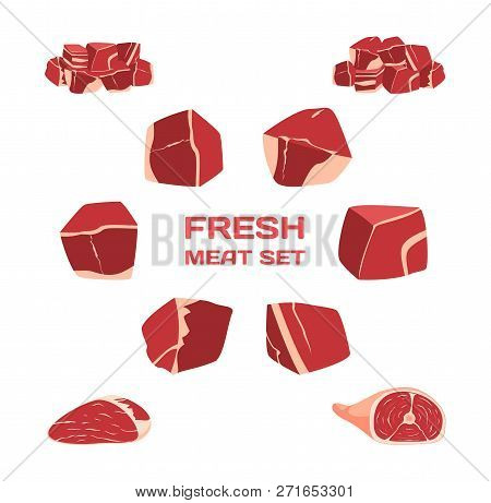 Isolated Vector Freash Meat Set. Butcher Shop.