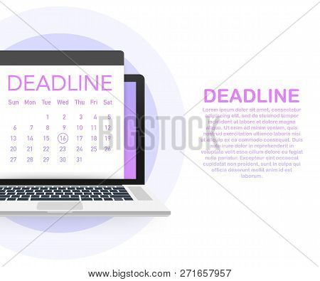 Dates And Deadlines Banner. Computer With Calendar. Vector Stock Illustration.