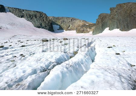 Sunny Summer Day On The Igan Glacier. Polar Ural, Russia