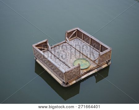 Tangerang, Indonesia - October 5, 2018: A Bamboo Tray Floating On The Water At De Breeze.