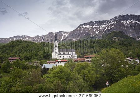 View Of The  Sacred Heart Church In Drežnica, Slovenia