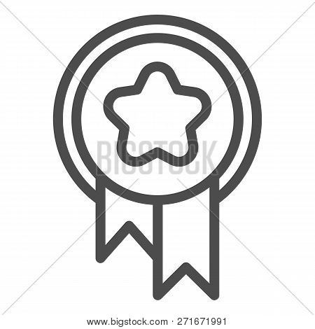 Award Line Icon. Medal With Ribbon Vector Illustration Isolated On White. Pet Award Outline Style De