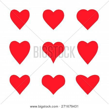 Valentine Card Love Hearts Vector. Social Nets Like Red Heart Web Buttons Isolated On White Backgrou
