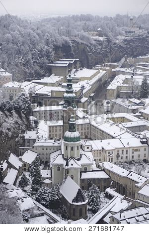 St Peters Abbey Covered With Snow Panoramic View, Salsburg