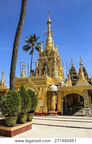 Yangon, Myanmar - December 16, 2016: Kyauktan Ye Pagoda, Yangon River Tributary,myanmar (burma)