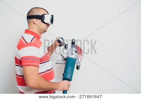 Construction Worker With A Puncher Scream On A White Background.