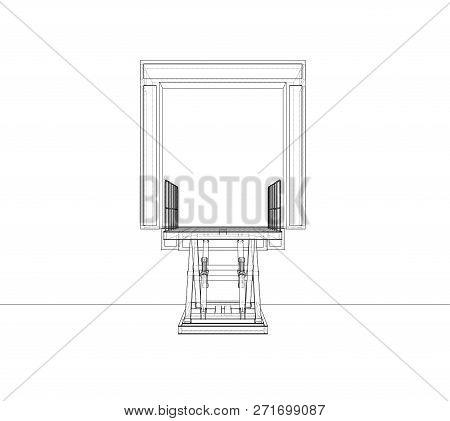 Dock Leveler Concept. 3d Illustration. Wire-frame Style