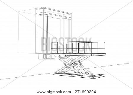 Dock Leveler Concept. 3d Illustration. Wire-frame Style
