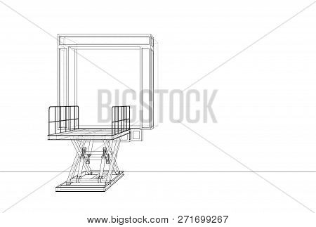 Dock Leveler Concept. 3d Illustration. Wire-frame Style