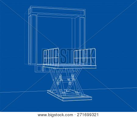 Dock Leveler Concept. 3d Illustration. Wire-frame Style