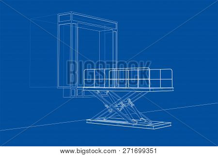Dock Leveler Concept. 3d Illustration. Wire-frame Style