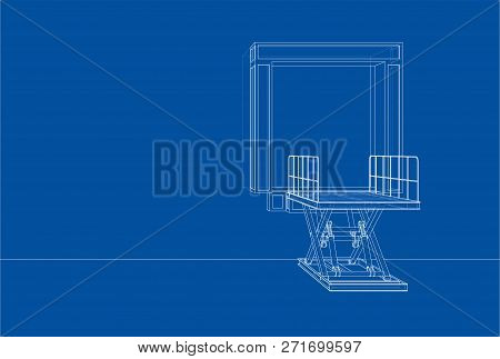 Dock Leveler Concept. 3d Illustration. Wire-frame Style