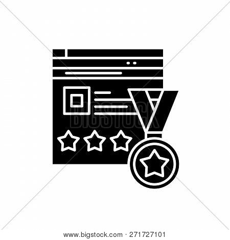 Webiste Rating Black Icon, Vector Sign On Isolated Background. Webiste Rating Concept Symbol, Illust