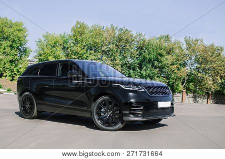 Moscow. Autumn 2018. The Land Rover Range Rover Velar In Black Color Compact Luxury Crossover Suv In